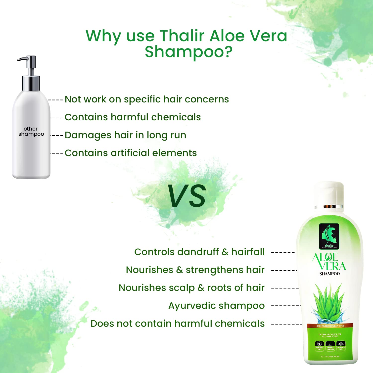 Thalir Aloe Vera Shampoo For Smooth & Silky Hair Dandruff Cleaner 100 ml