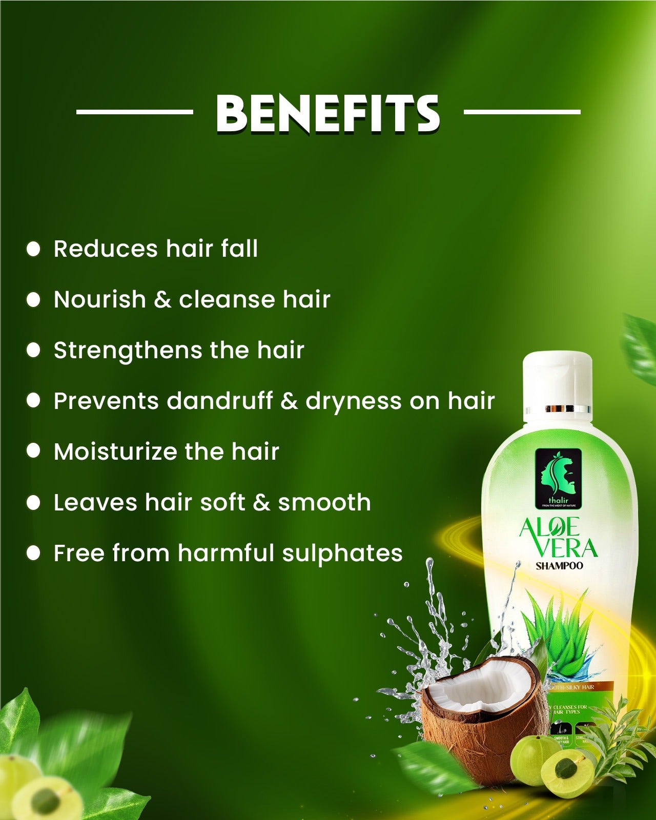 Thalir Aloe Vera Shampoo For Smooth & Silky Hair Dandruff Cleaner 100 ml