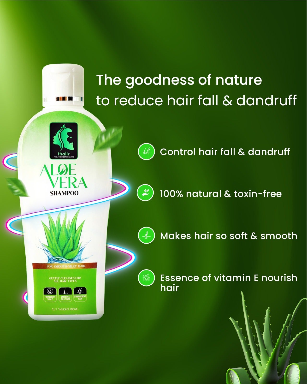 Thalir Aloe Vera Shampoo For Smooth & Silky Hair Dandruff Cleaner 100 ml